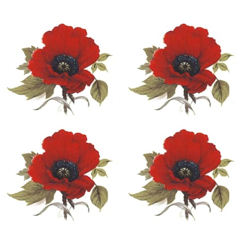 Red Poppy Flower Singles Overglaze Ceramic Decals 2 Inch (3 Decals)