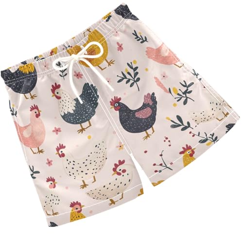 Pigsaly Boys Swim Trunks Chickens Light Pink Rooster Boys Board Shorts Swimsuit Swimwear Summer Bathing Suit 2T