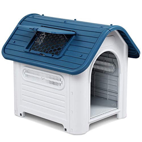 Magshion Up to 30lb Medium Size 30 H Plastic Outdoor Dog House Pet at Kennel Puppy Shelter Skylight (Blue)