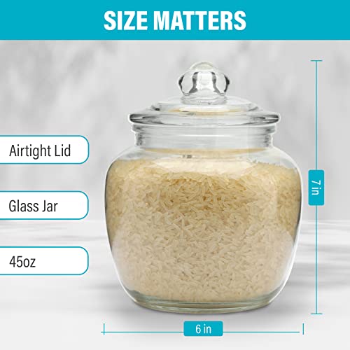 Glass Jars With Lids – 3Pcs Canister Sets For Kitchen Counter – Multipurpose Glass Jars With Airtight Lid – Rubber Seal - Glass Storage Containers For Snacks, Food, Toiletries – 45Oz Capacity 7 X 6-Inch #TOP1