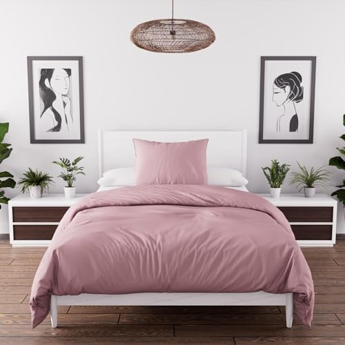 Intemporel Parure Housse de Couette en Microfibre lavée 140x200 cm Boheme Vieux Rose, par Soleil d'Ocre