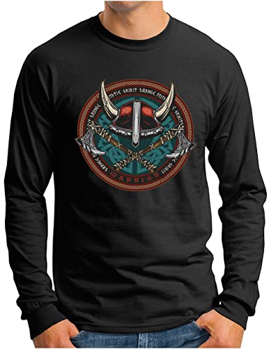 T-shirt viking homme manches longues noir coupe confortable du S au 4XL pour morphologies fortes