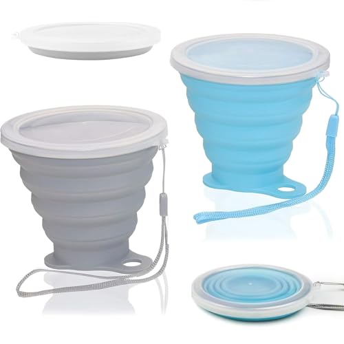 QttvbTna 2Pcs Foldable Silicone Travel Cup, Collapsible Silicone Cups with Plastic Sealing Lid Carabiner, Reusable Portable Cup Set for Picnic, Camping, Outdoor Hiking Travel(Blue &Grey) QttvbTna 2Pcs Foldable Silicone Travel Cup, Collapsible Silicone Cups with Plastic Sealing Lid Carabiner, Reusable Portable Cup Set for Picnic, Camping, Outdoor Hiking Travel(Blue &Grey)