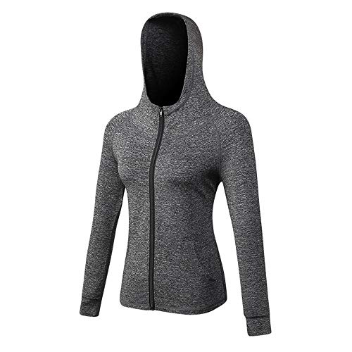 Yoga Running Workout Tops Ladies Gym Suit Hooded Coat TOP Sport Yoga Workout Fitness WEAR for Women (Color : Gray, Size : XL)
