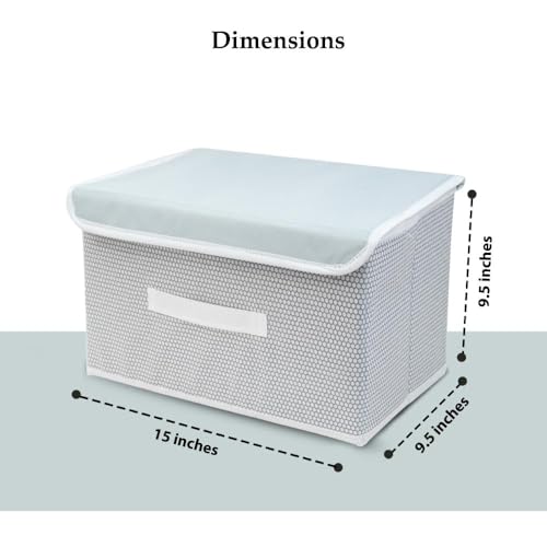Image of Non-Woven Big Storage Box with Lid & Handles Foldable Cloth Storage Basket /Bin Ideal for Organizing Toys & Clothes (Grey, Pack of 1)