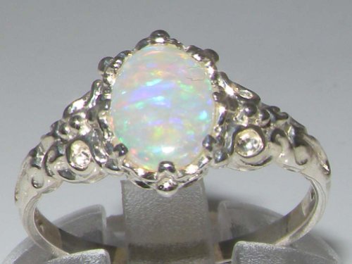 925 Sterling Silver Real Genuine Opal Womens Band Ring2