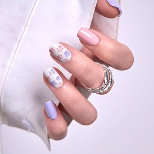 Image of CurvLife Soft Gel Press On Nails Square, Long-Lasting 32Pcs 16Size Reusable Stick On Fake Nails Kit with Glue Tabs, Glossy Salon-Style Manicure for Women Teens Beginners, At-Home (Paw Sweet)