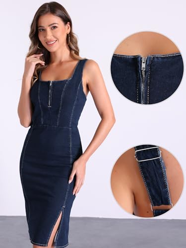 Image of Allegra K Jeans Dresses for Women's Strap Bodycon Denim Dress