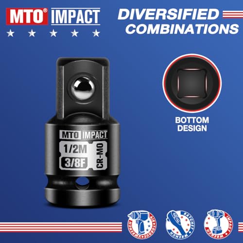Image of MTO 2-Piece 3 /8 inch Female to 1 /2 inch Male Impact Socket Adapter Set, 3 /8 inch Drive Impact Driver Conversions for Impact Wrench, Chrome Molybdenum Alloy Steel (Pack of 2)