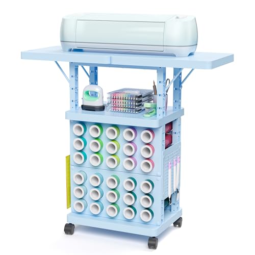 Image of Organizer and Storage Stand Compatible with Cricut Machine, Rolling Storage Cart Table Desk Shelf with 30 Vinyl Roll Holders, Tool Pegboard, Accessories Holder Organizer for Craft Room Home