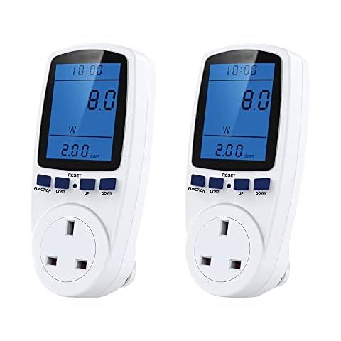 Lotvic Power Meter, Electric Usage Monitor, Energy Power Consumption Analyzer, Energy Watt Volt Amp KWH Measuring Meter Socket, Energy Monitor with Backlight LCD Display for Home (2 Pcs, UK Plug) Cover