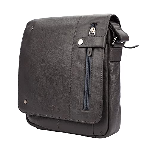 Image of FINELAER Vintage Leather Crossbody Bag Stylish Flap Over Shoulder Satchel for Men & Women