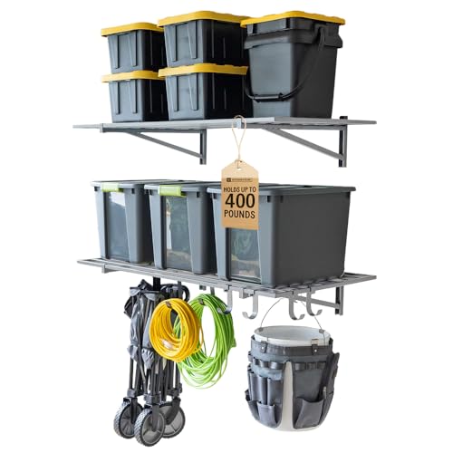 StoreYourBoard 2-Pack Heavy Duty Wall Shelves 2ft x 4ft – Wall-Mounted Garage Storage Shelving and Organization for Sheds, Closets, or Utility Rooms – Holds 200 lbs - Black