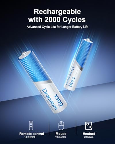 Image of Rechargeable AAA Batteries with Charger 8-Pack, 1300mWh 2H Fast Charge | 1.5V Lithium Ion Triple A Batteries, 2000 Cycles Long-Lasting for Wireless Mouse, Remote Control, Gaming Keyboard, Toys