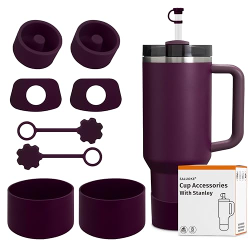 8 pezzi, tra cui 2 tappi per cannuccia, 2 quadrati per fuoriuscite, 2 rotondi per perdite, 2 stivali in silicone per Stanley Cup 2.0 1,2 l e 850 ml (Plum)