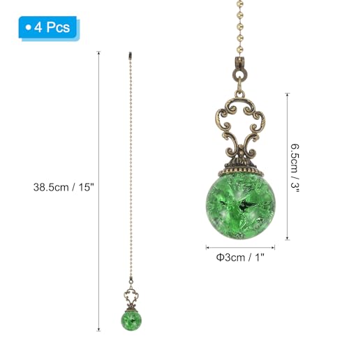Image of PATIKIL 15 inch Ceiling Fan Pull Chain, 4 Pcs Crystal Pull Chain Fan Connector Vintage Ceiling Fan Ornament Fan Chains Extender for Ceiling Light Lamp Fans, Green (Ball)