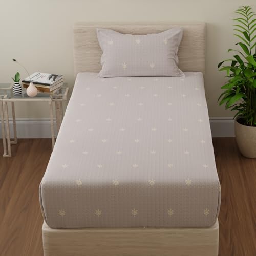 Image of Huesland by Ahmedabad Cotton 144 TC Cotton Elastic Fitted Bedsheet for Single Bed with 1 Pillow Cover | 36 x 78 inches