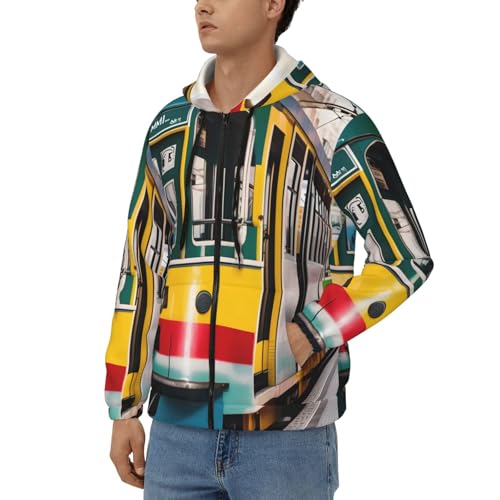 Pull à capuche décontracté homme Lisbonne Tram imprimé zippé - 2