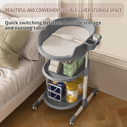 Image of Diaper Changing Station, Portable Changing Table for Baby, Diaper Changing Table with Storage Drawers, Waterproof Baby Changing Station with Wheels and Adjustable Height for Newborn Infant (Grey)