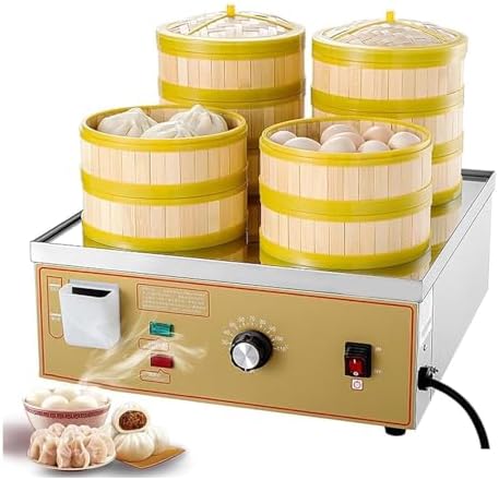 Commercial Electric Steamed Bun Machine, 6-Hole Food Steamer, Adjustable 30-110°C, Independent Water Control, Ideal for Kitchen Cooking & Delicious Dishes