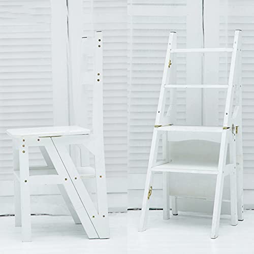 Taburete plegable de 3 peldaños de madera con escalera de tijera portátil 8