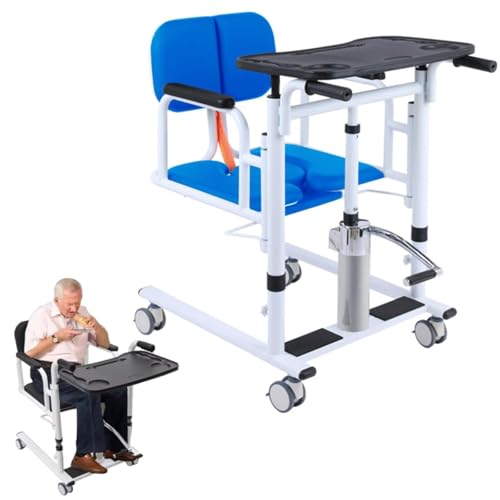 Elevador De Pacientes Ajustable, Silla De Ruedas, Elevador Hidráulico Para Pacientes Con Asiento Dividido De 180° Y Cuña, Silla Elevadora De Transferencia Para Mesa De Comedor Blue