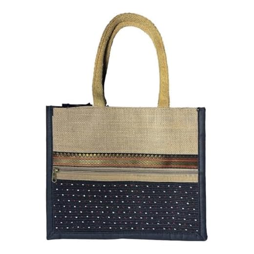 FASHMADE “Where Fashion is Made” Jute Bag with Zipper - Spacious 10x12 Inches Multi-Purpose Daily Use Tote Regular Eco-Friendly Shopping Office Travel Bag With Zip