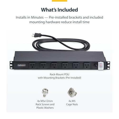StarTech 12 tomas PDU 1U, enchufe en ángulo recto 5-15, 120V, TAA miniatura 6
