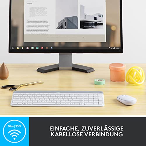 Logitech MK470 Slim Combo Kabelloses Tastatur-Maus-Set, 2.4 GHz Verbindung via Nano-USB-Empfänger, 10m Reichweite, 18-Monate Batterielaufzeit, PC/Laptop, Deutsches QWERTZ-Layout - Weiß – Bild 5