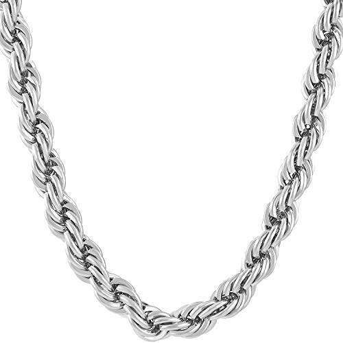 Hollywood Jewelry 6mm Rope Chain Necklace 14k Real White Gold Plated for Women and Men with Free Lifetime Replacement Guarantee. Proudly Made in USA.