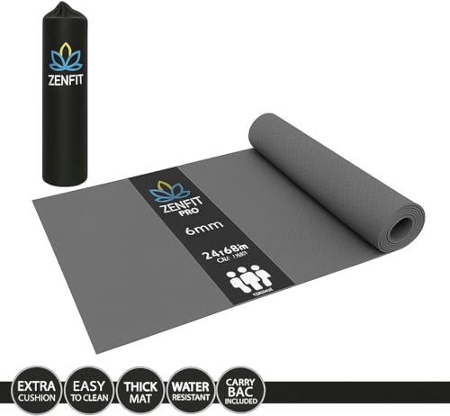 Image of Yoga Mat for Women & Men | High Density TPE Yoga Mat with 6mm Cushion | Non-Toxic, Sweat-Resistant & Double Sided Anti-Slip Exercise Mat | Lightweight & Portable with Carry Bag (Grey)