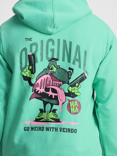 Image of Veirdo Cotton Fleece Regular Fit Hooded Sweatshirt Lastest Back Graphic Printed Winter Hoodies for Men (Available Colors: Marine Green, Marshmellow, Black, SOYA Bean, Orange & Blue)