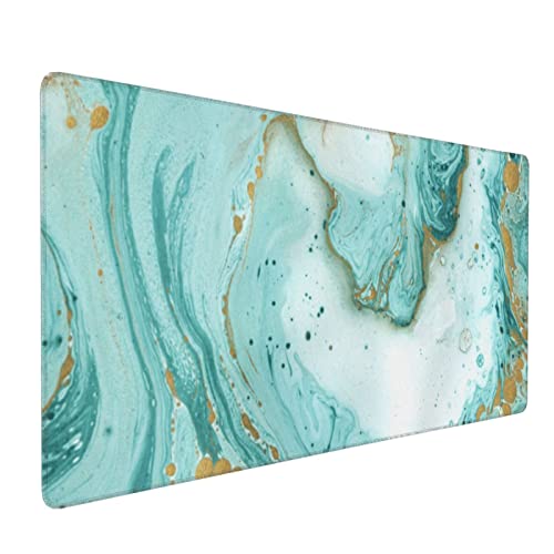 Grand tapis de souris de jeu de 90 cm avec texture marbre bleu et or