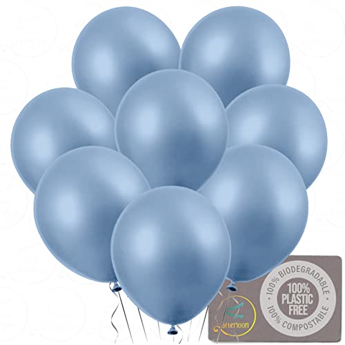 Image of AFTERLOON Biodegradable Balloons 24 pcs Pearlized Caribbean Blue 12 Inch, Natural Rubber Latex Plastic-Free Alternative Pearlescent Durable Thickened Extra Strong Latex Helium Float, ballon Globos