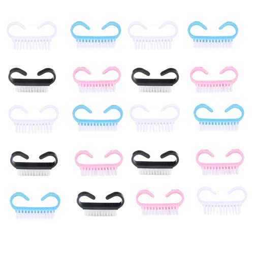 vellichor 20 x Bumper Pack of Nail Brushes 4 Colours Pink Black White Blue Standard Plastic Easy Grip Nail Scrubbers Clean Trapped Dirt from Nails Toenails Manicure Pedicure Fingernail Cleaner