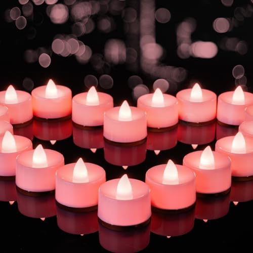 Image of BEICHI Flameless Candles, 24-Pack LED Tea Lights Candles Battery Operated, Electric Fake Tealight Candle, Votive Candle Bulk for Wedding, Party, Home Decor (Pink Candles)