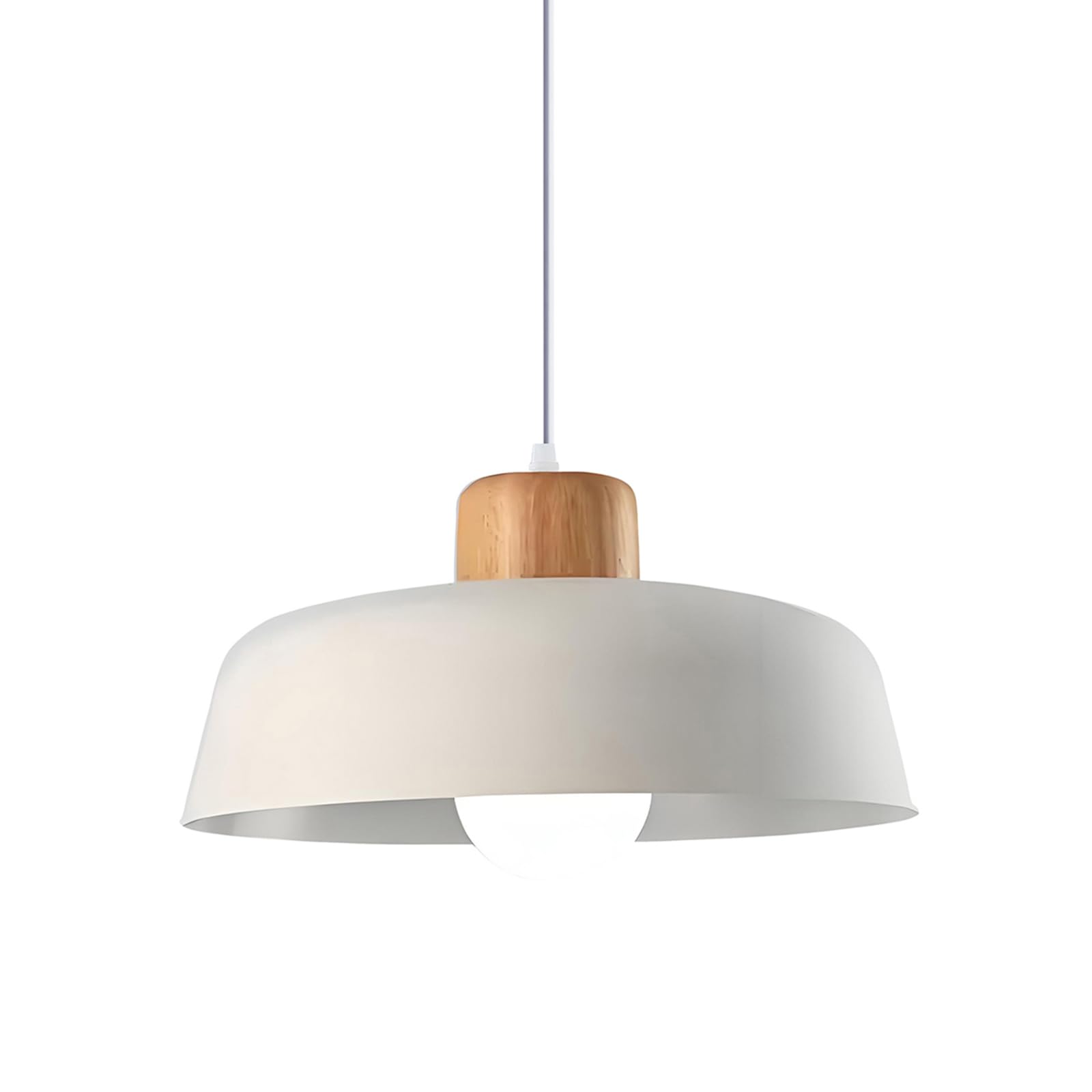 Lámpara Colgante con Redondo Pantalla de Hierro 30cm y Acabado de Madera en Color Macaron​​, ​​Grande Luz Colgante Moderna E27 ​​Para Salón, Cocina y Comedor​ (Blanco)