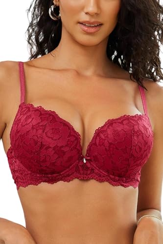 Image of Push Up Bras for Women Add 2 Cups Sexy Lace Cleavage Extra Padded Plunge Bra Underwire