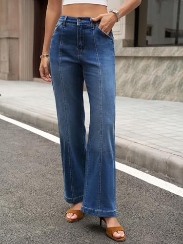 Cicy Bell Damen Jeans Baggy Hohe Taille Hosen Weitem Bein Vordernaht Jeanshosen Denim Pants mit Taschen – Bild 4