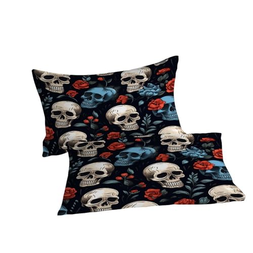 Housse de couette gothic skull 200x200 parure de lit microfibre avec taies