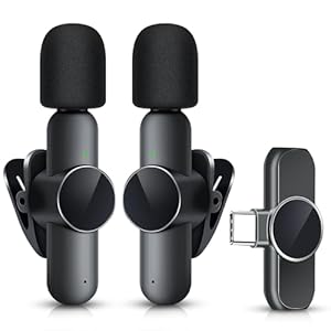 2 Pack Mini Wireless Microphone Type C for Android Phone, RICCHI USB C Tiny Lavalier Microphone Mini Mic Clip on Lapel Lav Mic for Video Recording, Podcast, Interview, Streaming, Vlog, YouTube, TikTok