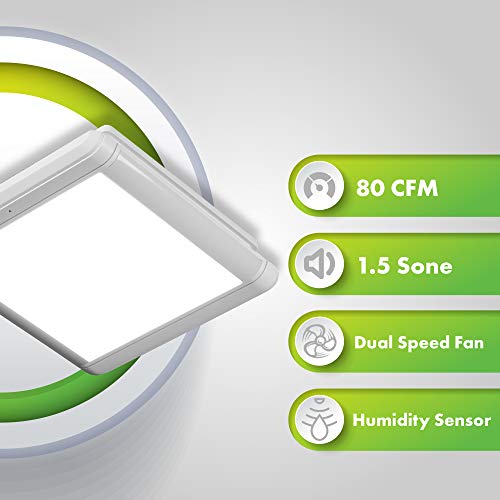 Image of Homewerks 7145-80V-HS Dual Speed Bathroom Exhaust Fan with Integrated Dimmable LED and Automating Humidity Sensor, 1.0-1.5 Sones 80-110 CFM, Smart Moisture White