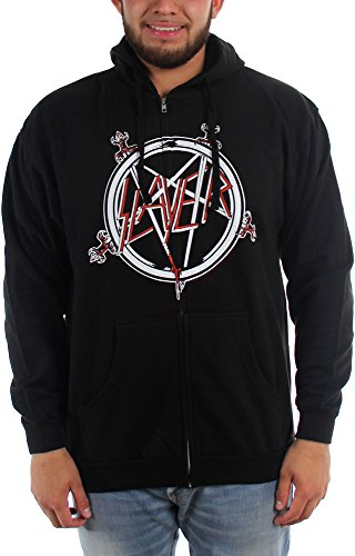 Slayer - Mens Pentagram Zip Hoodie Hoodie, Small, Black