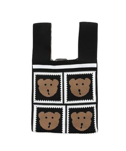 Image of Street27 Japanese Style Wrist Handbag for Women Knitted Handbag With Bow Decor Aesthetic Crochet Knit Tote Bag suitable for daily use, Shopping, Travel, Gift