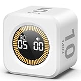 KADAMS Rotating Visual Timer Productivity Pomodoro Cube, 5/10/25/50 Min Countdown Customizable Stopwatch Silent Mode – Ideal for Work, Study, Cook Workout Kitchen School Classroom, Office White