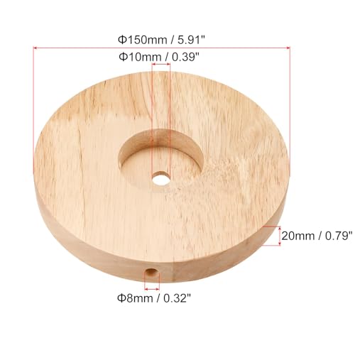 150mm Wooden Lamp Base, Round Solid Wood Lamp Base, Wooden Stand Holder with Cable Pass-Through Hole for Desk Lighting Night LED Light DIY Craft Project - Image 3