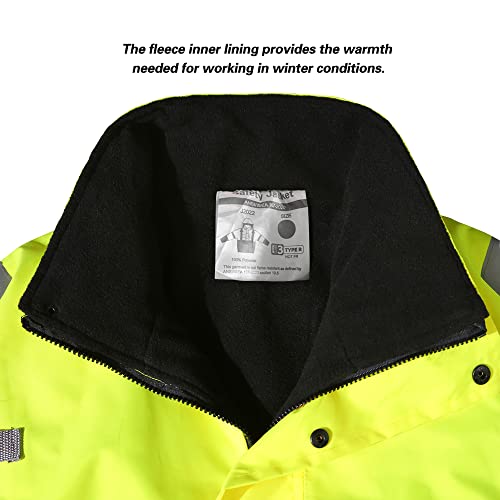 Safety jacket for men,Reflective high Visibility Hooded jacket,Hi-Vis Bomber Jacket with Pockets and Zipper,Waterproof,Black Bottom,ANSI/ISEA 107-2020 Type R Class 3,Lime