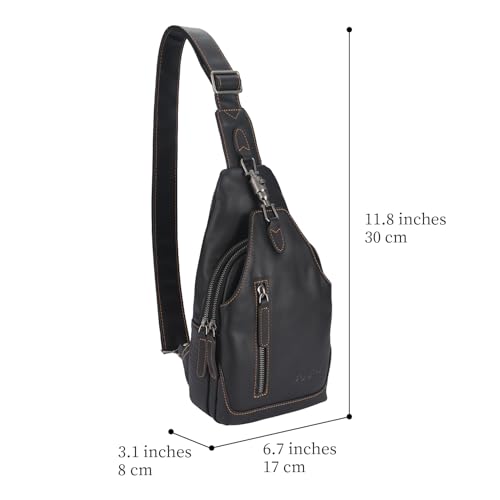 Image of Genuine Leather Sling Bag for Men and Women Chest Pack Purse Crossbody Shoulder Bag Sling Backpack (Black)