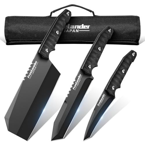 Comparison: Best Knife For Bbq 10 Freelander 3PCS Butcher Knife Set for Meat Cutting, Sharp Chef Knife Set Dishwasher Safe with Roll Bag, Full Tang BBQ Knife Set with Leather Sheath, Hand Forged Japanese Meat Cleaver Knife for Kitchen