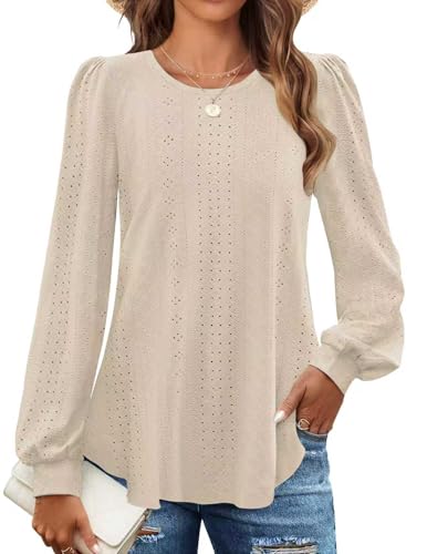 Chicrise Camisa Mujer Elegante Fiesta Blusa Otoño Manga Larga Camiseta Finos Guapa Informal Beige Medio 38-40 M